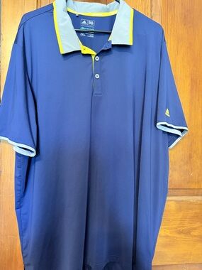 adidas Blue Polo with Light Gray and Yellow Trim